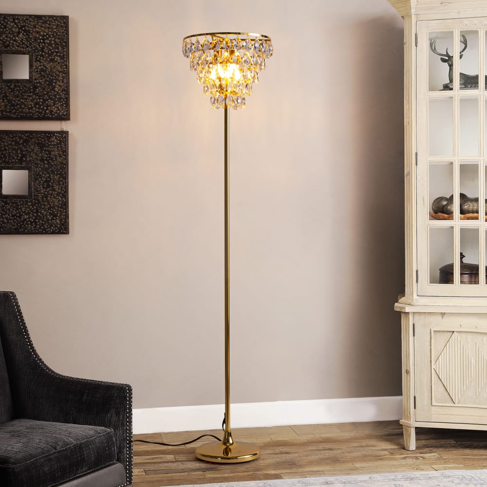 Lampadaire 3 lumières cristal métal doré h150 cm — vue 3
