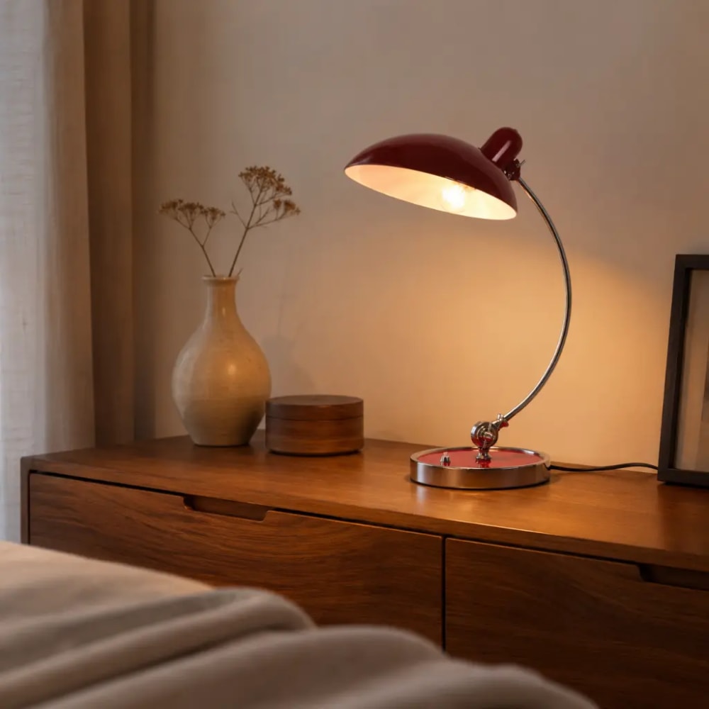 Lampe de table style bauhaus rouge/chrome h43 cm — vue 3