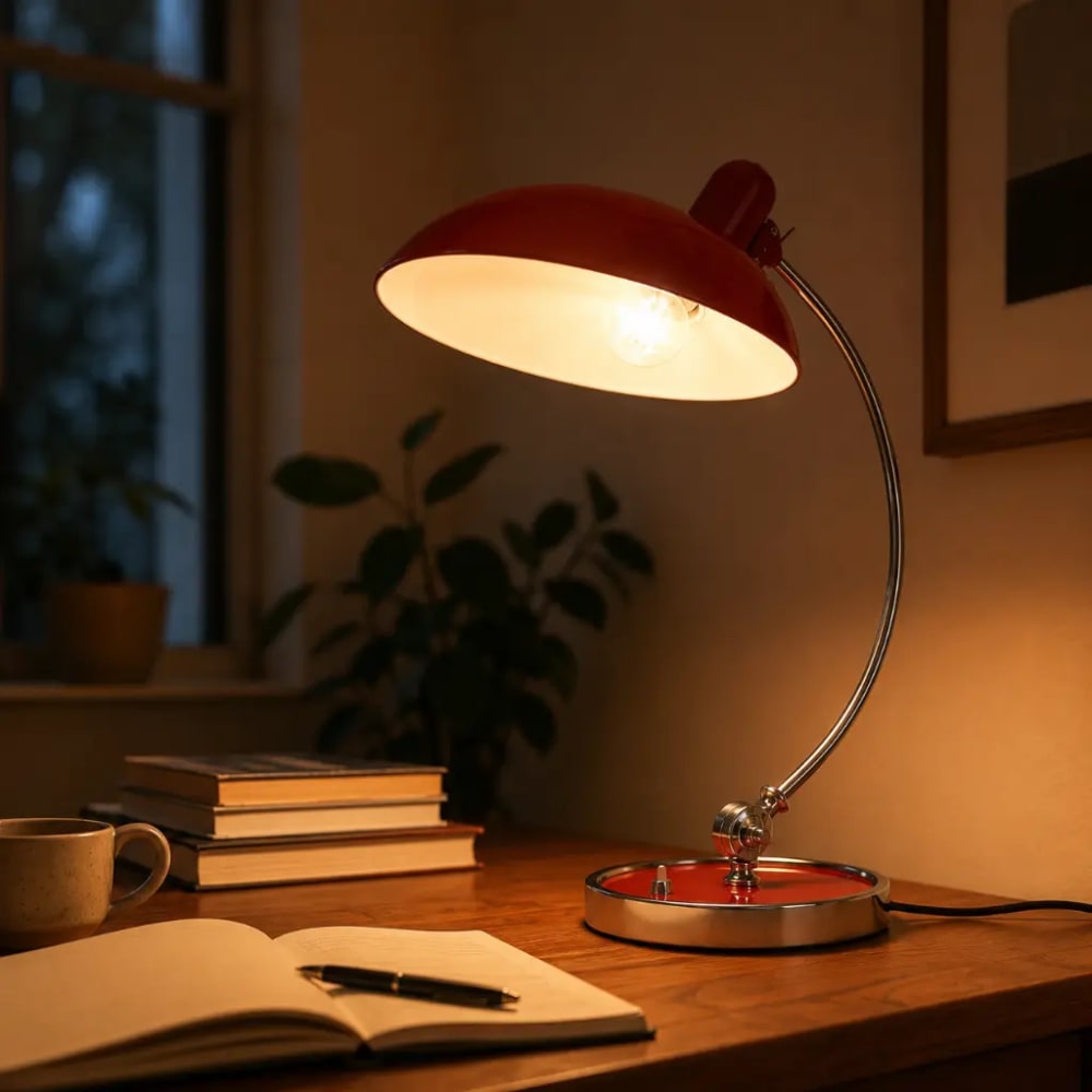 Lampe de table style bauhaus rouge/chrome h43 cm — vue 4