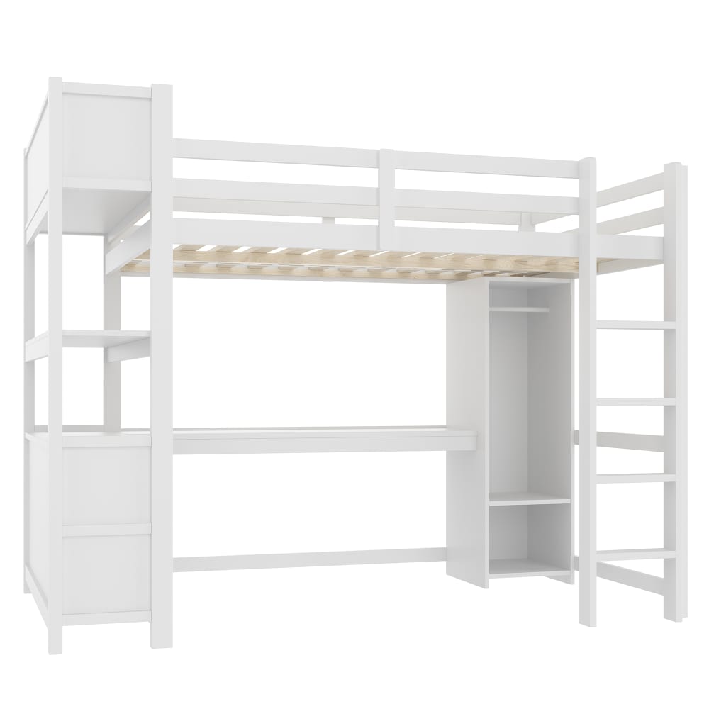 Hochbett aus Kiefernholz mit Schreibtisch 140 x 200 cm Weiß -
