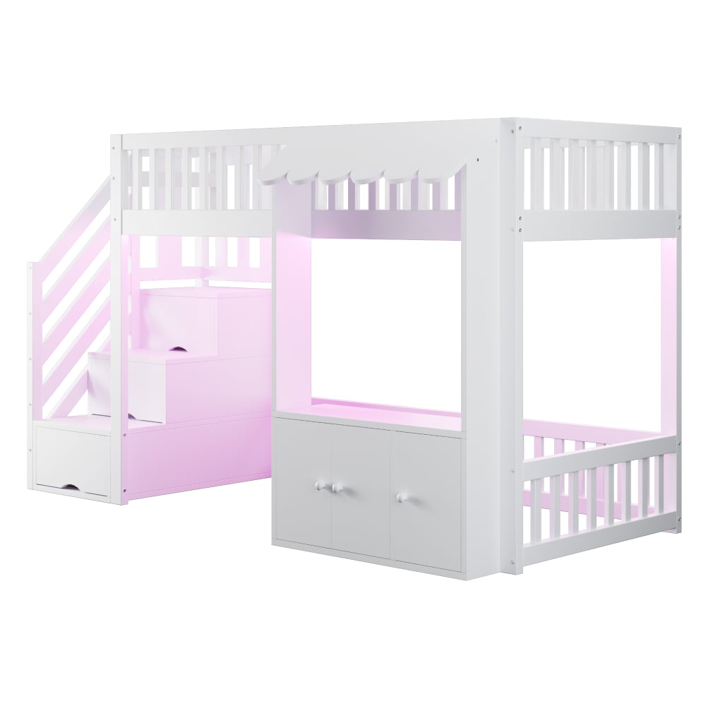 Lit mezzanine enfant 90x200 cm avec LED et rangements blanc
