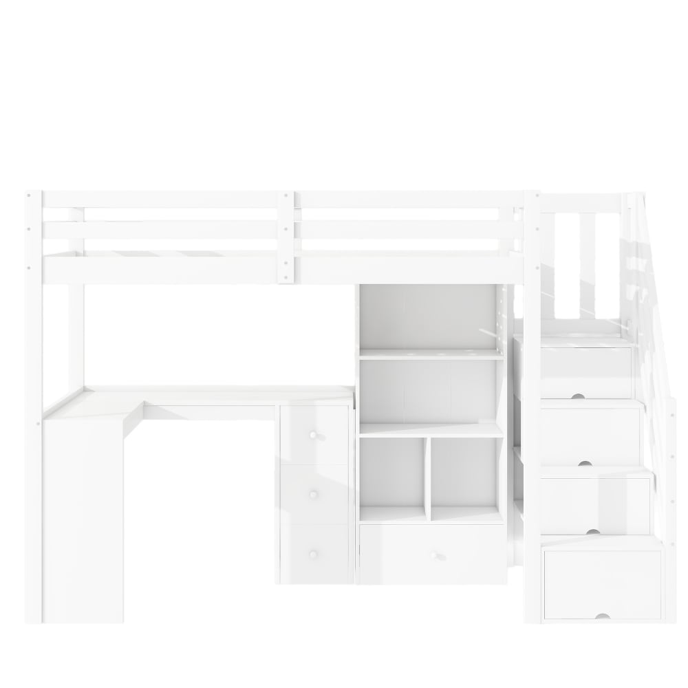 Hochbett aus Kiefernholz mit Schreibtisch 90 x 200 cm Weiß -
