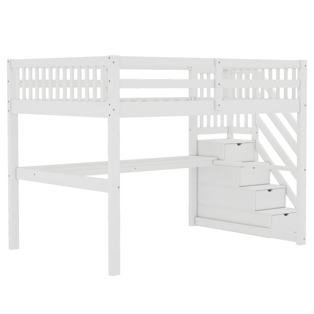 Kinder-Hochbett 140x200 cm mit Schreibtisch und Schubladen, Weiß