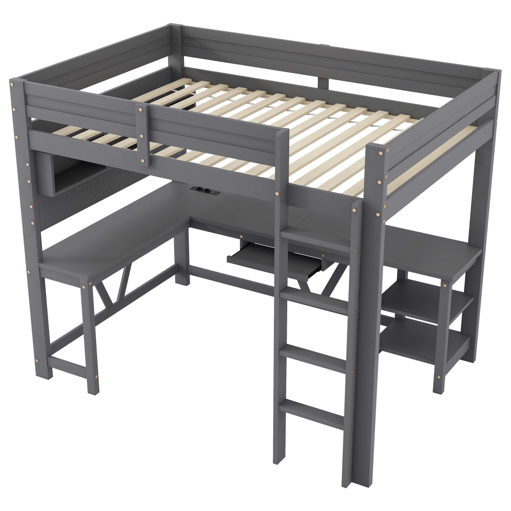 Lit mezzanine gaming 90x200 cm avec bureau LED gris