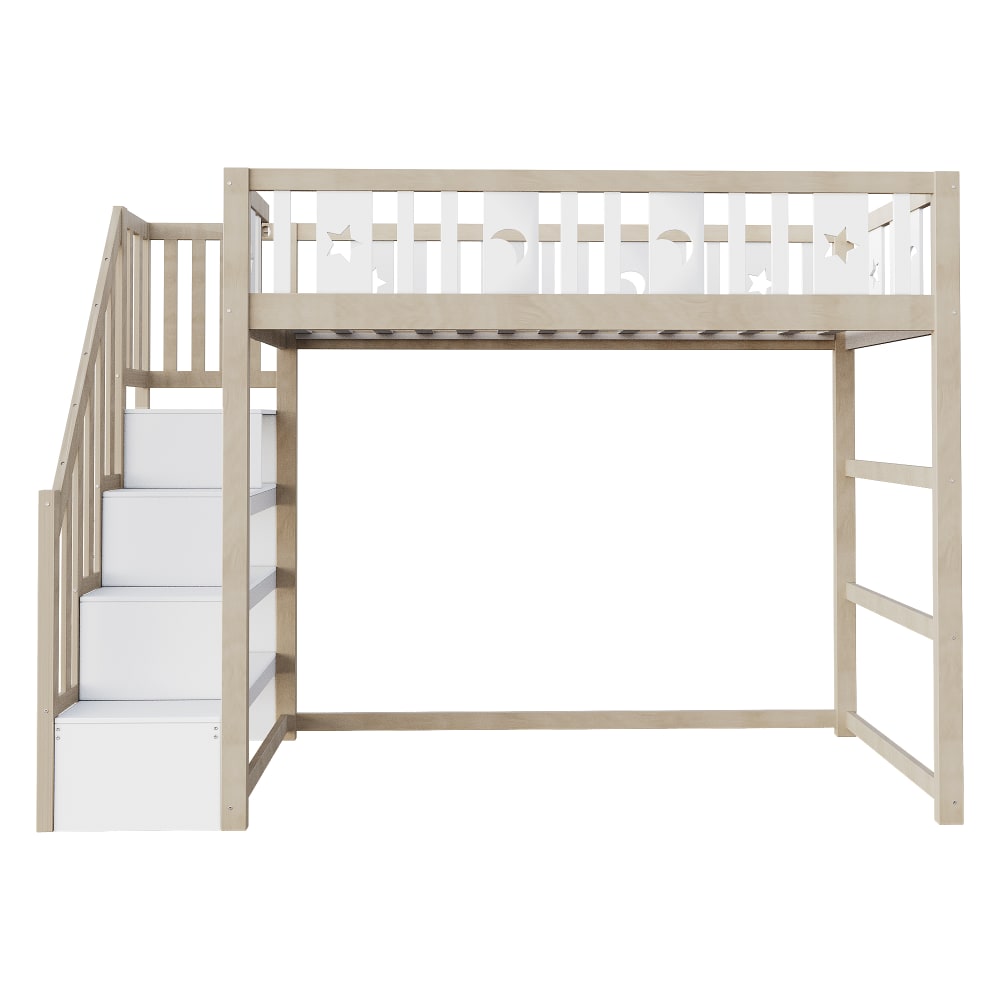 Hochbett 90x200 cm mit Treppe und Regalen Holzoptik - Maisons Du