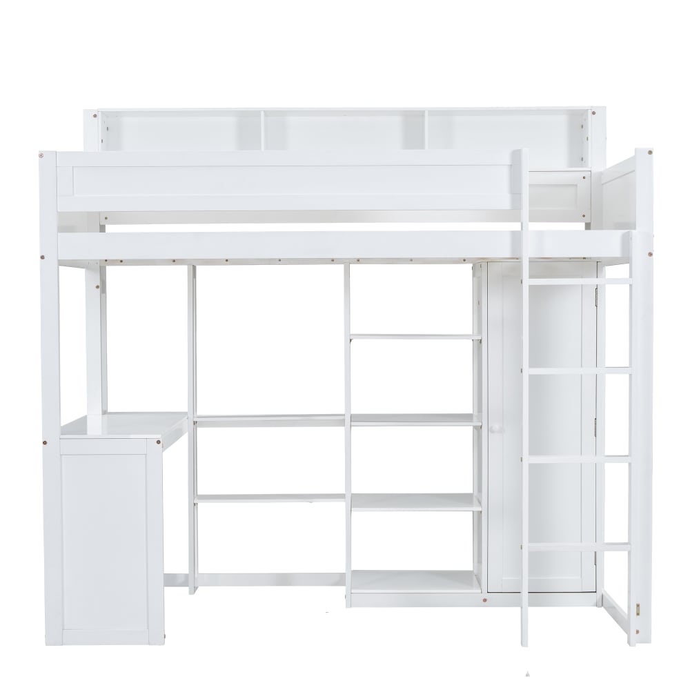Kinder Hochbett 90 x 200 cm mit Schreibtisch Kleiderschrank Weiß