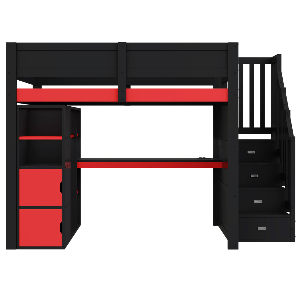 Gaming-Hochbett 140x200 cm mit Schreibtisch und LED schwarz -
