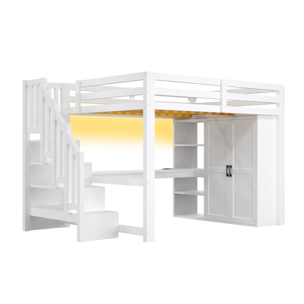 Lit mezzanine enfant 140x200 cm avec bureau et armoire blanc