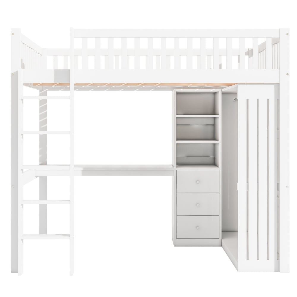 Kinder-Hochbett 140x200 cm mit Schreibtisch und Kleiderschrank -