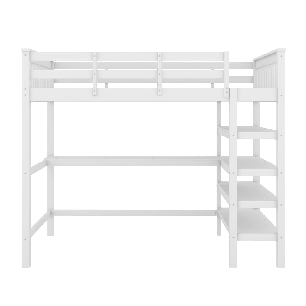 Hochbett aus Kiefernholz mit Schreibtisch 140 x 200 cm Weiß -