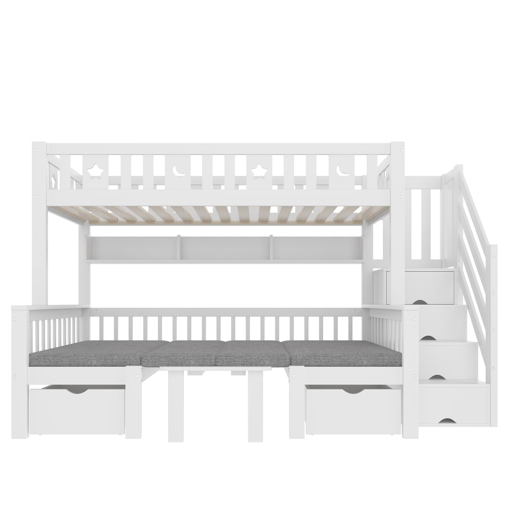 Kinder-Hochbett 90x200 cm mit Schreibtisch und 2-in-1-Bett weiß -