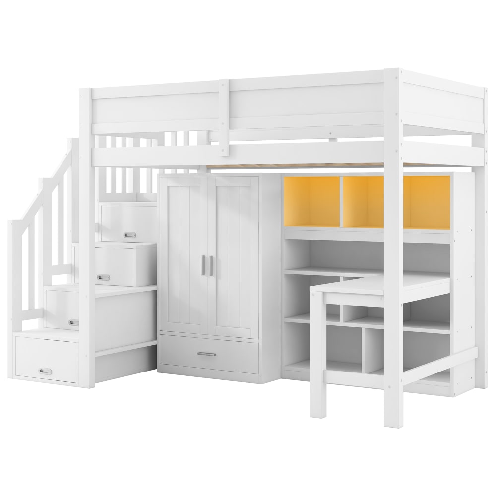 Kinder-Hochbett 90x200 cm mit Schreibtisch und Kleiderschrank -