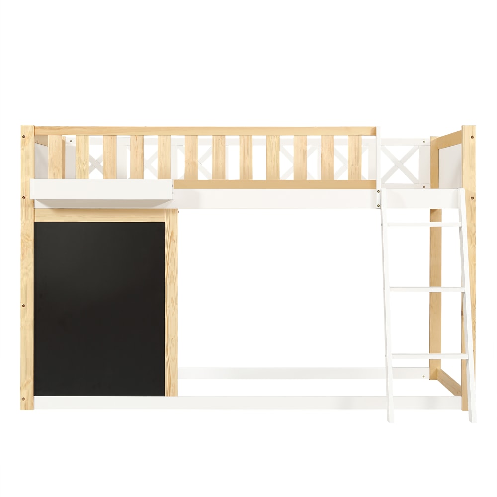 Kinderhochbett 90x200 cm mit Maltafel und Stauraum weiß natur -