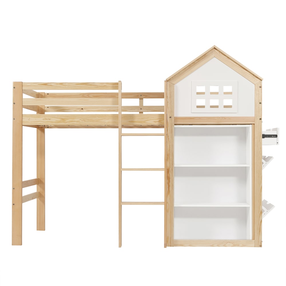 Kinderhochbett 90x200 cm mit Stauraum Schubladen und Hausdesign -