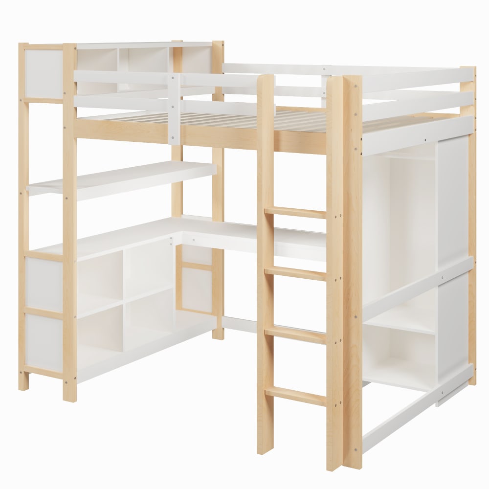 Kinder-Hochbett 140x200 cm mit Schreibtisch und Kleiderschrank -