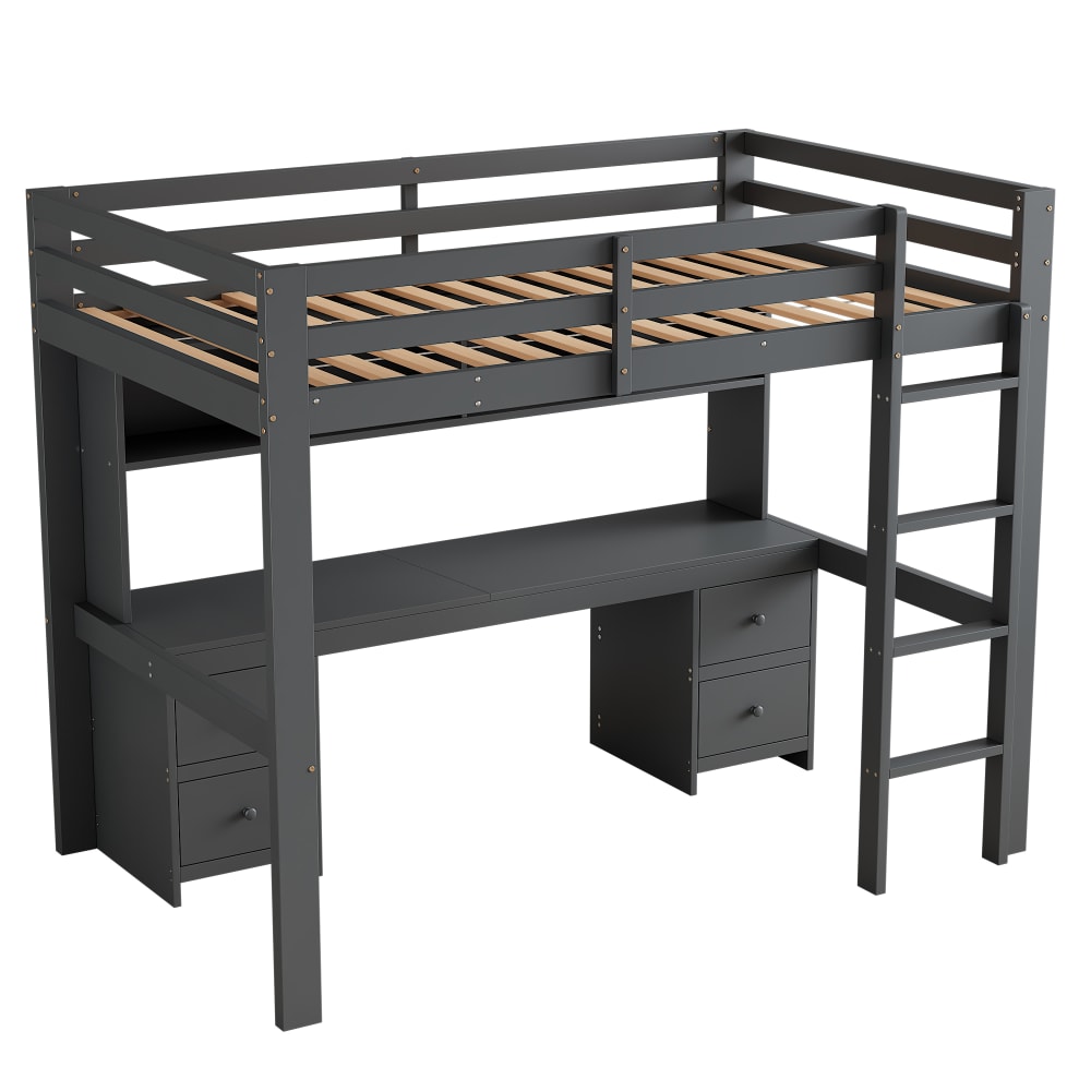 Lit mezzanine en pin - bureau