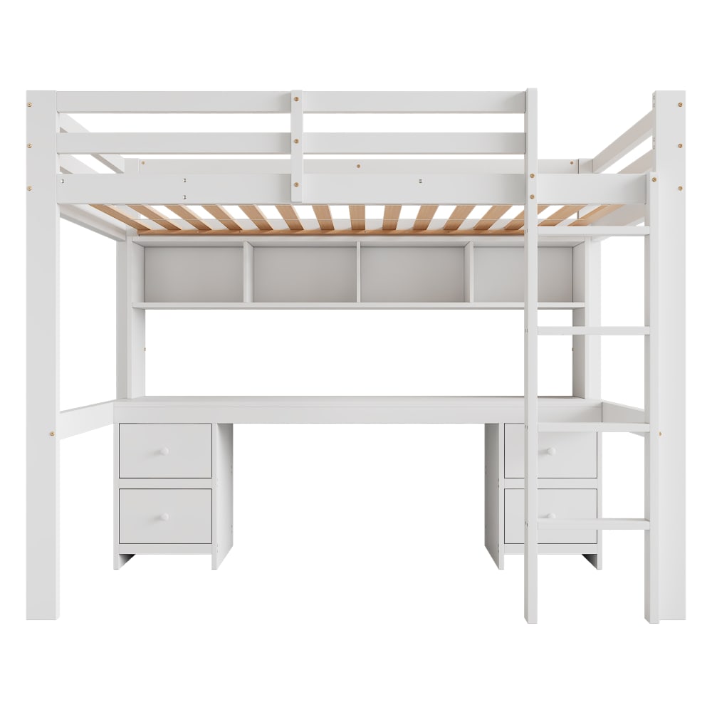 Kinder-Hochbett 90x200 cm mit Schreibtisch und Stauraum, Weiß -