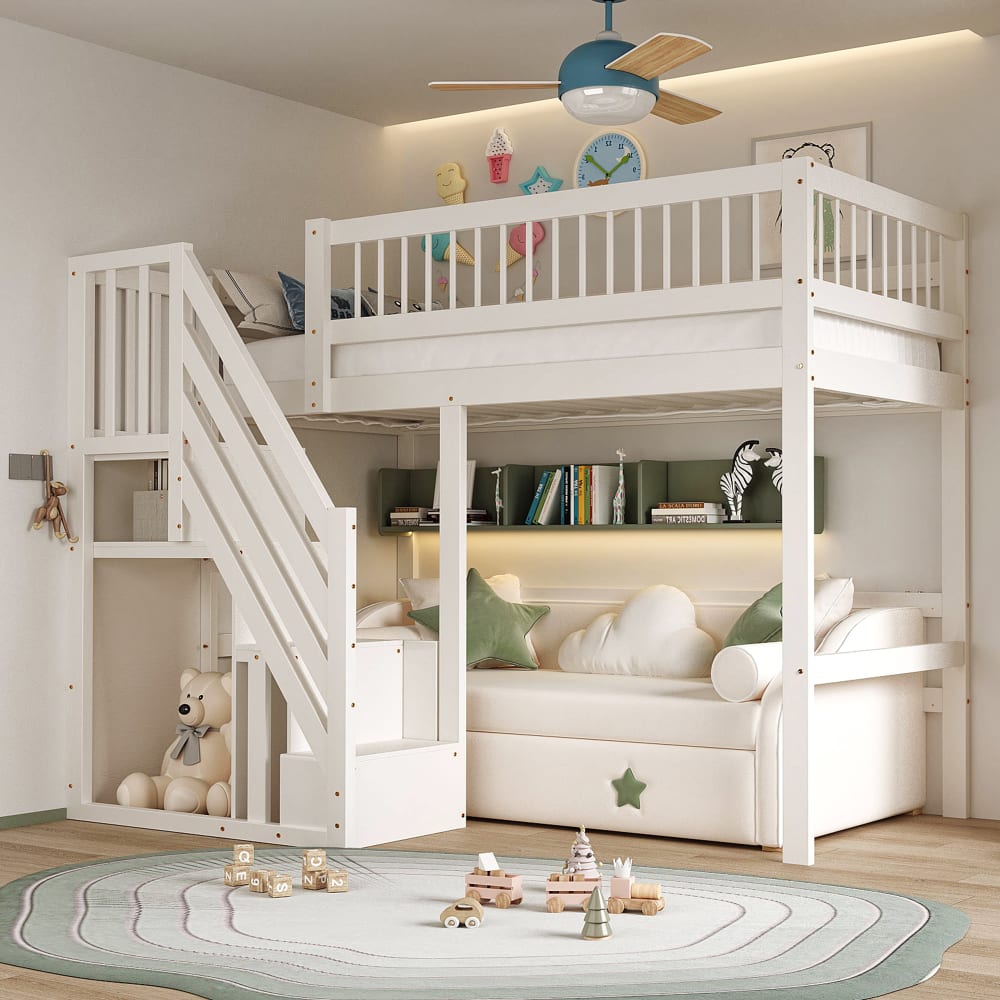 Hochbett 90x200 cm mit Stauraumtreppe weiß - Maisons Du Monde