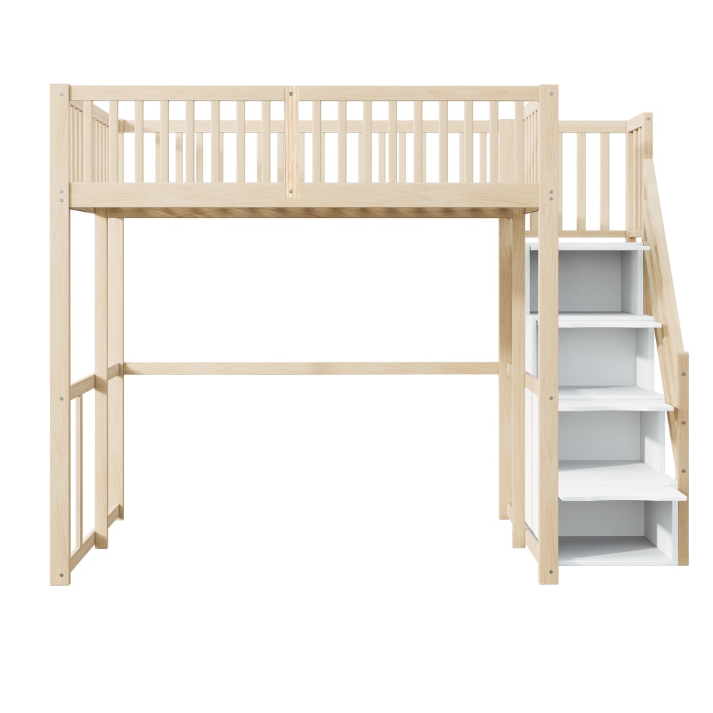 Hochbett 140x200 cm mit Stauraumtreppe Holzoptik - Maisons Du