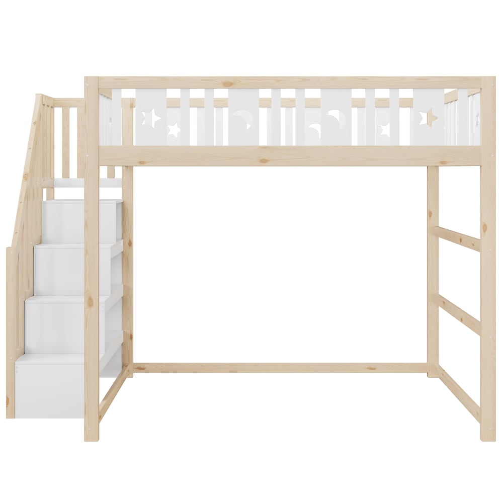 Hochbett 140x200 cm mit Treppe und Regalen Holzoptik - Maisons Du