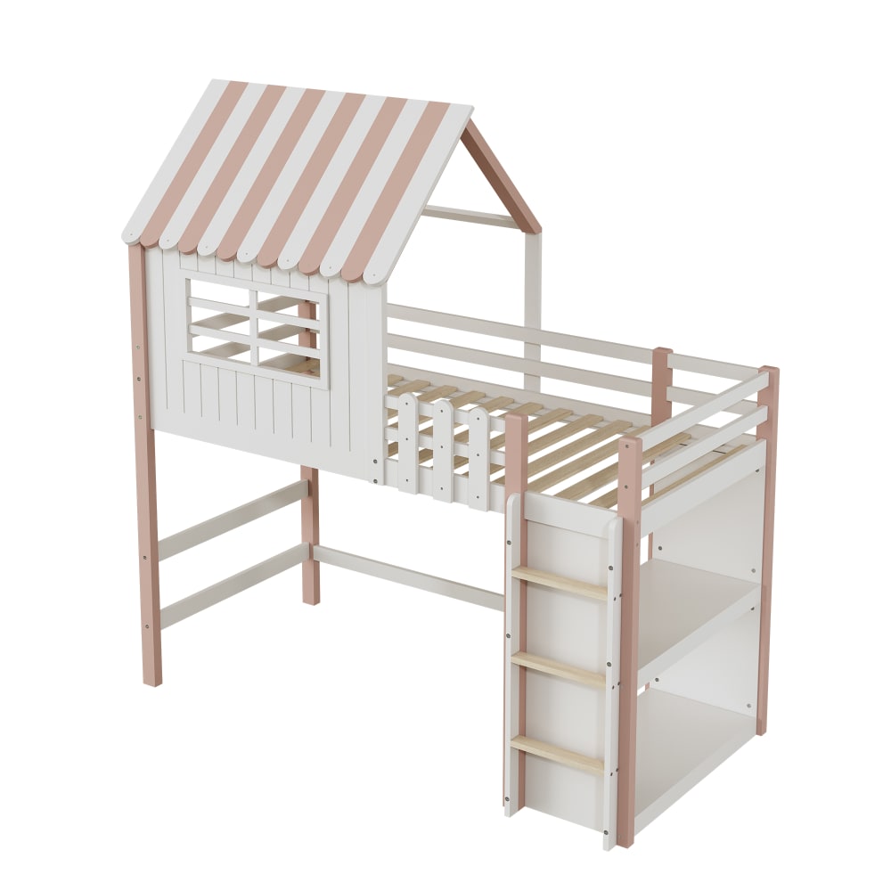 Lit cabane enfant 90x200 - rose
