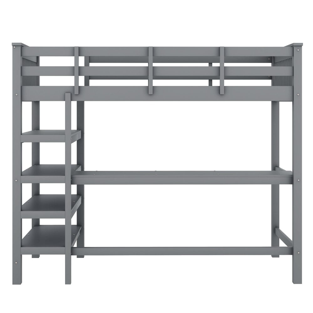 Kinder-Hochbett 90x200 cm mit Schreibtisch und Regalen, Grau -