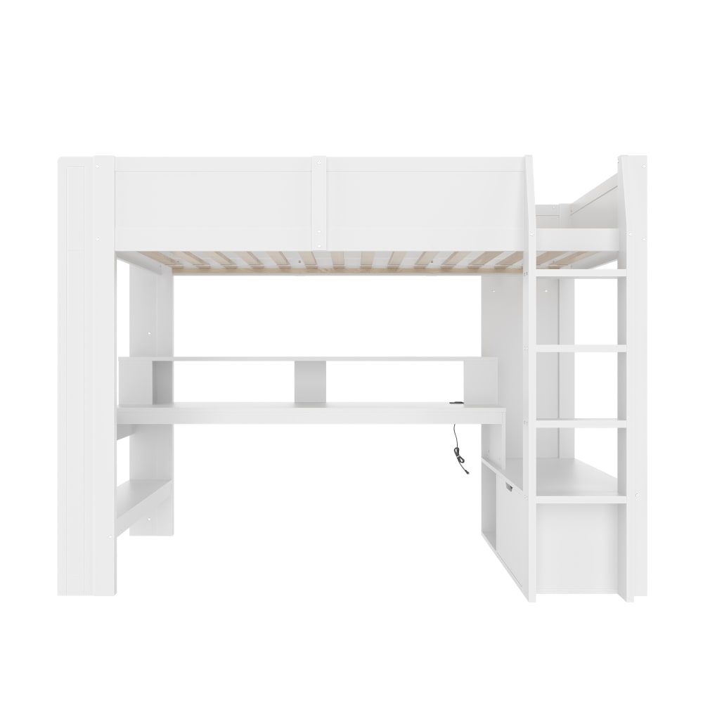 Hochbett aus Kiefernholz mit Schreibtisch und LED 90 x 200 cm