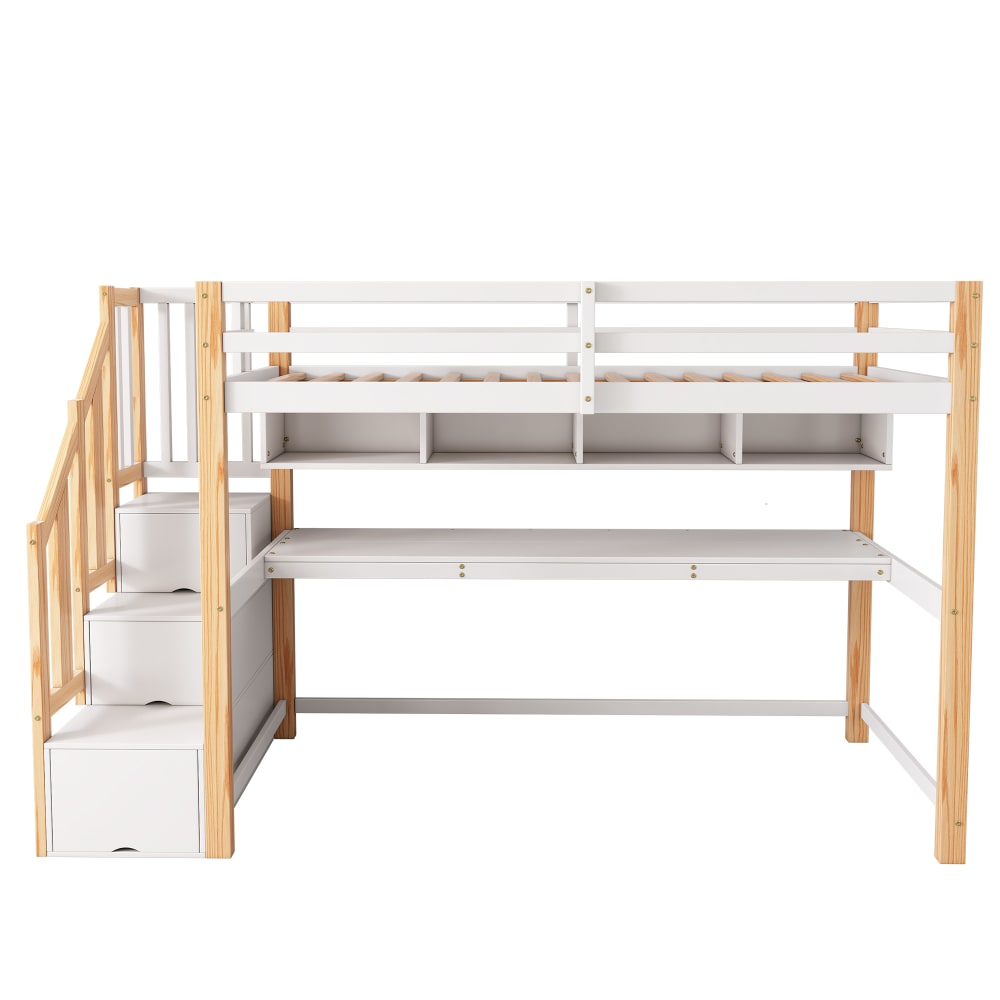 Kinder-Hochbett 90x200 cm mit großem Schreibtisch weiß - Maisons