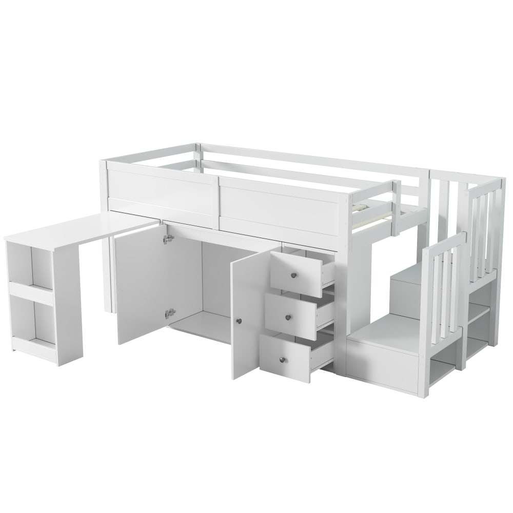 ComfortXL Kinder-Hochbett 90x200 cm mit Ausziehschreibtisch weiß Holz Baby