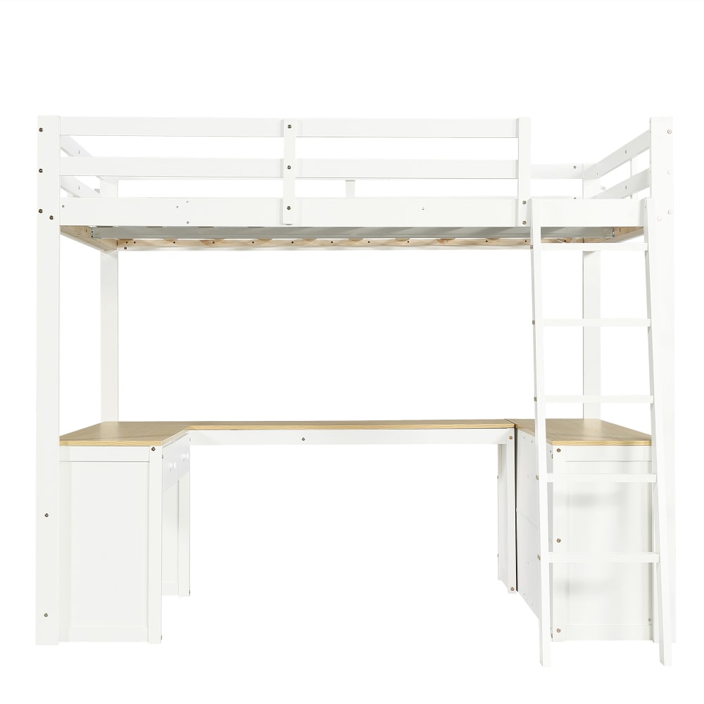 Kinderhochbett 140x200 cm mit Schreibtisch Schubladen und Regal -
