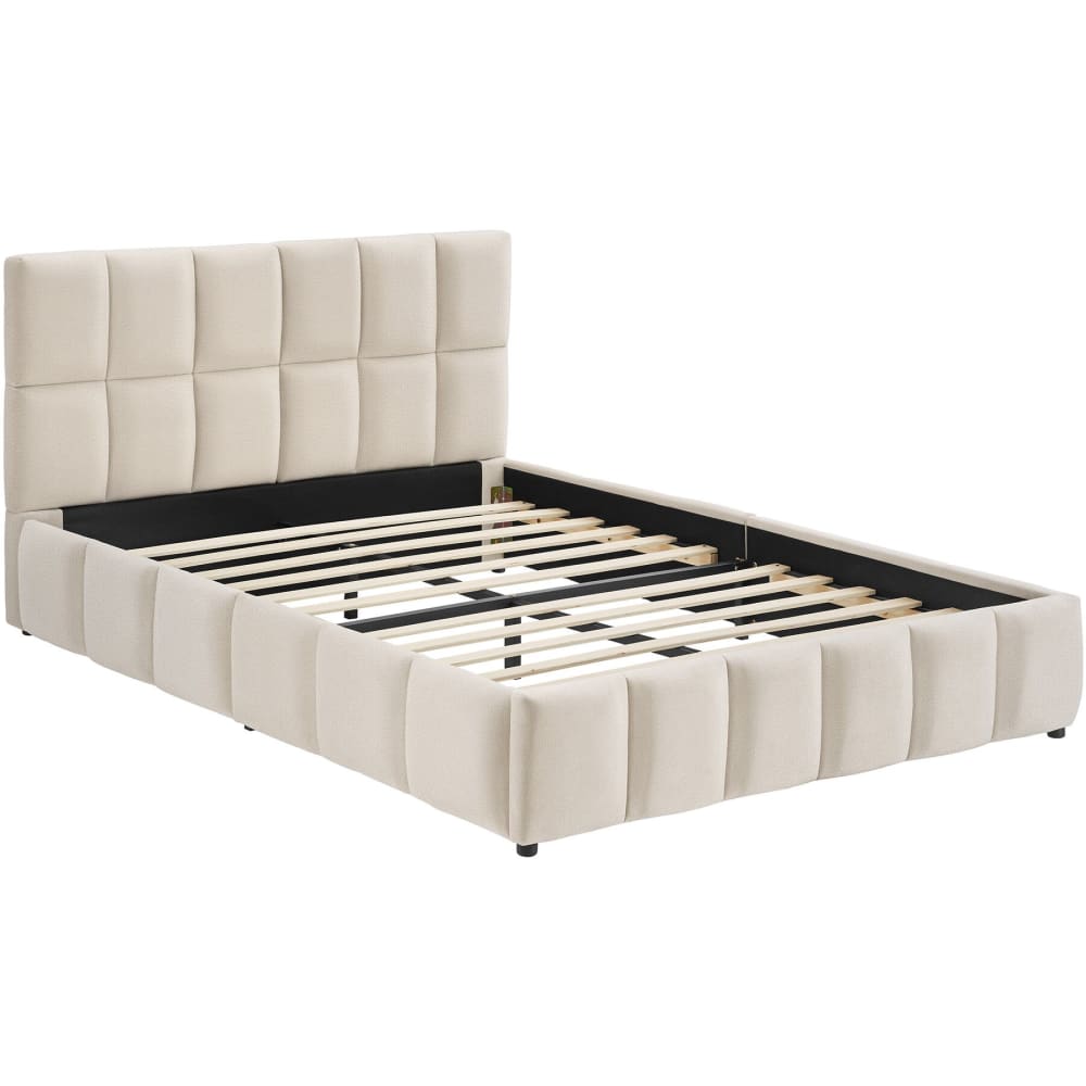 Lit rembourré, avec sommier lattes, velours, sable, 153x220x93cm Lit rembourré, avec sommier lattes, velours, sable, 153x220x93cm