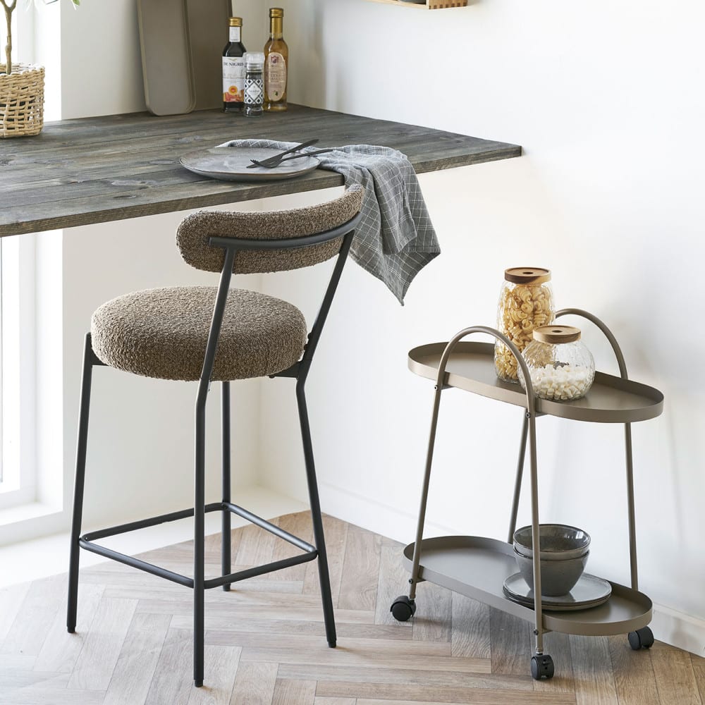 Tabouret de bar en tissu bouclette et métal h65cm - marron