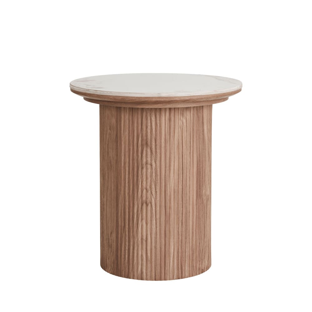 Table d'appoint ronde effet marbre et bois ø45cm - Marbre blanc