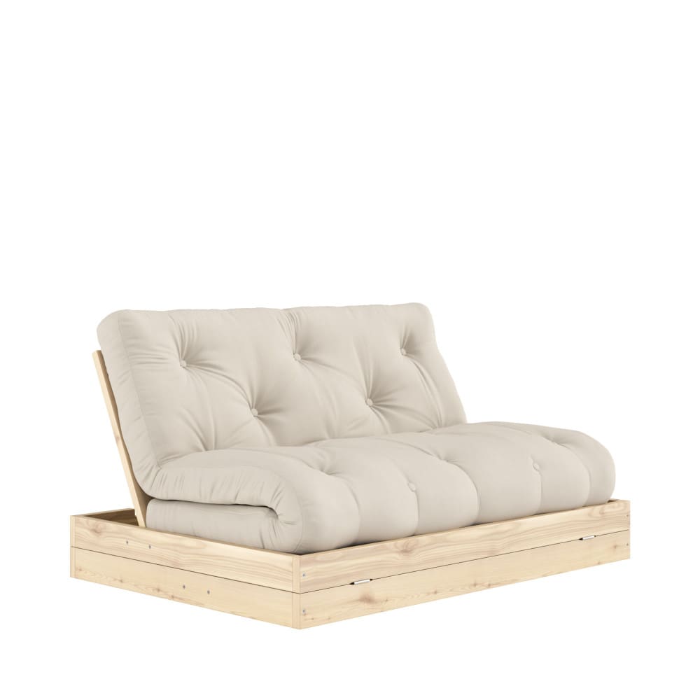 Canapé convertible 2,5 places en tissu et bois - beige