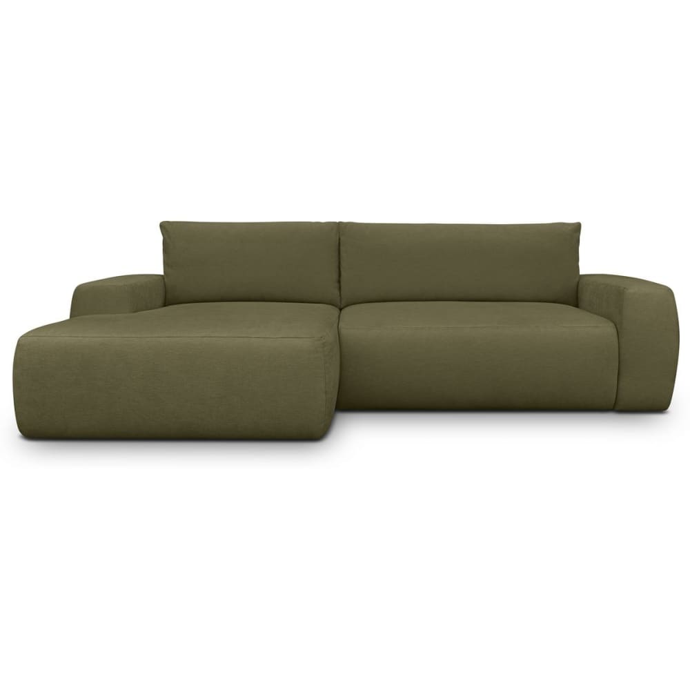Canapé d'angle gauche convertible 3 places en tissu chenille vert kaki