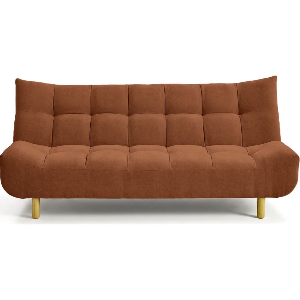 Canapé capitonné convertible 3 places en tissu chenille terracotta