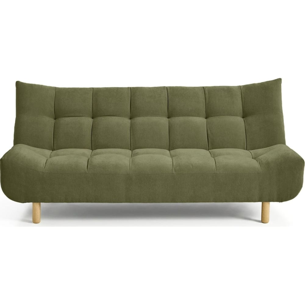 Canapé capitonné convertible 3 places en tissu chenille vert olive