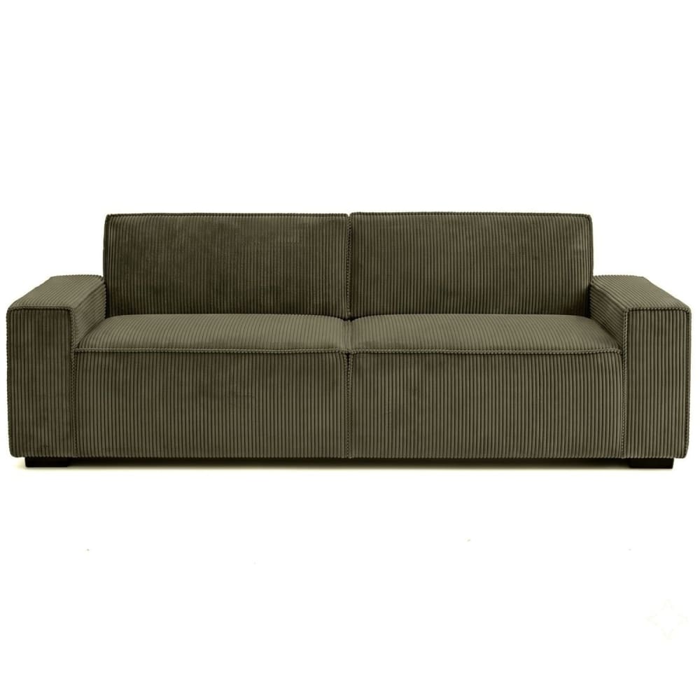 Canapé droit convertible - velours vert kaki