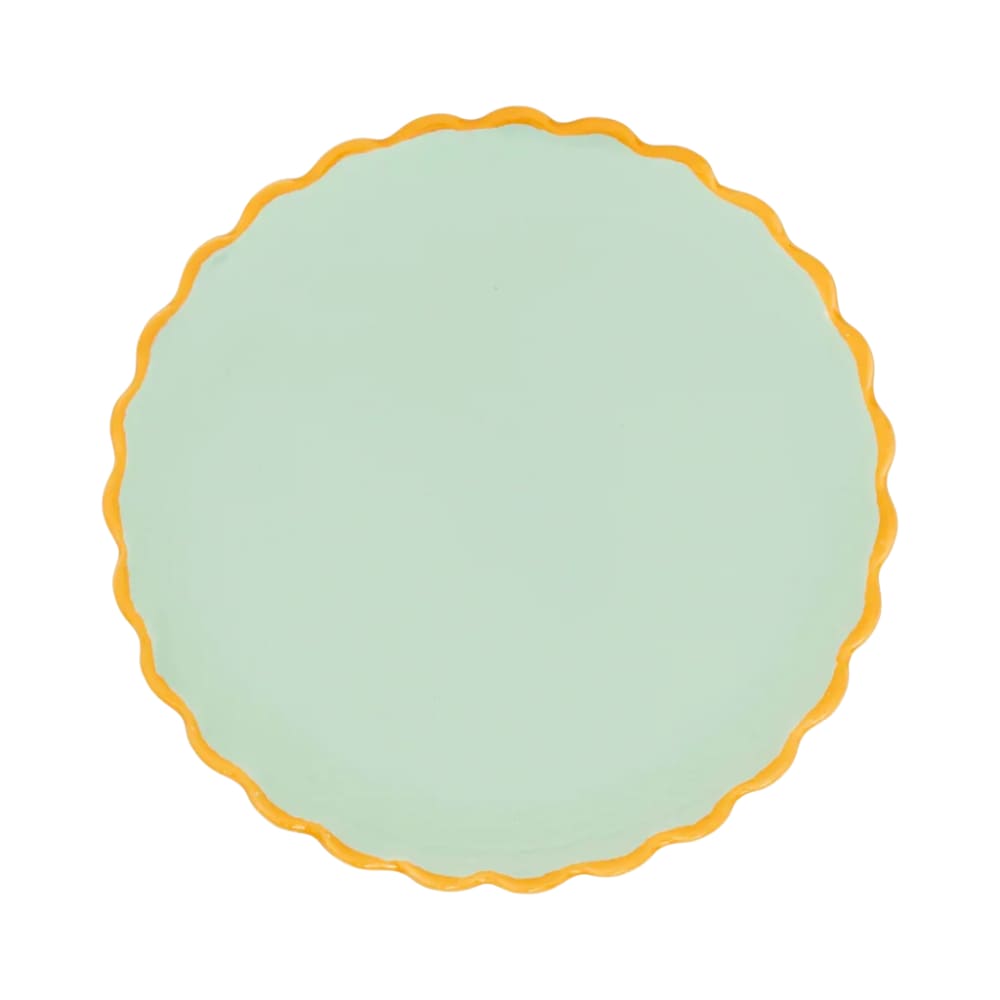 Assiette plate sculptée en céramique verte ø 13.5 * 1 cm