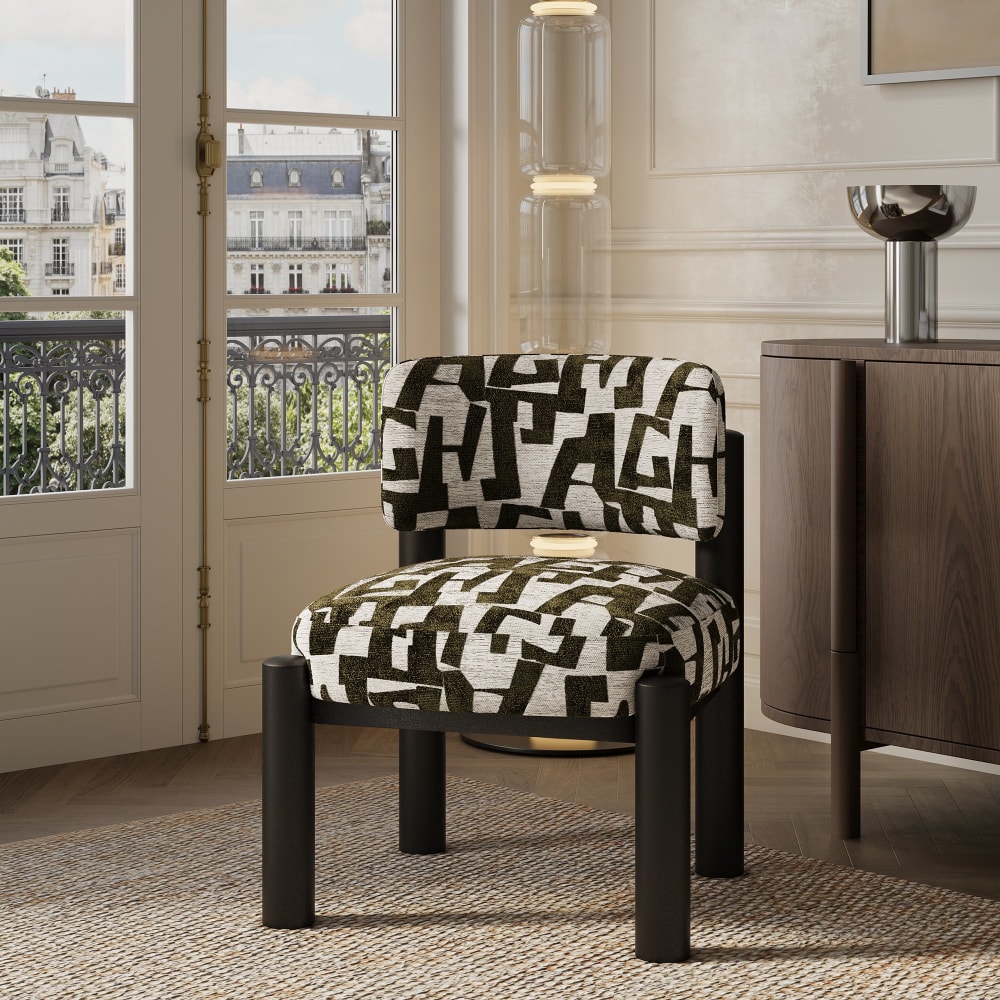 Fauteuil en tissu texturé à motif vert vintage
