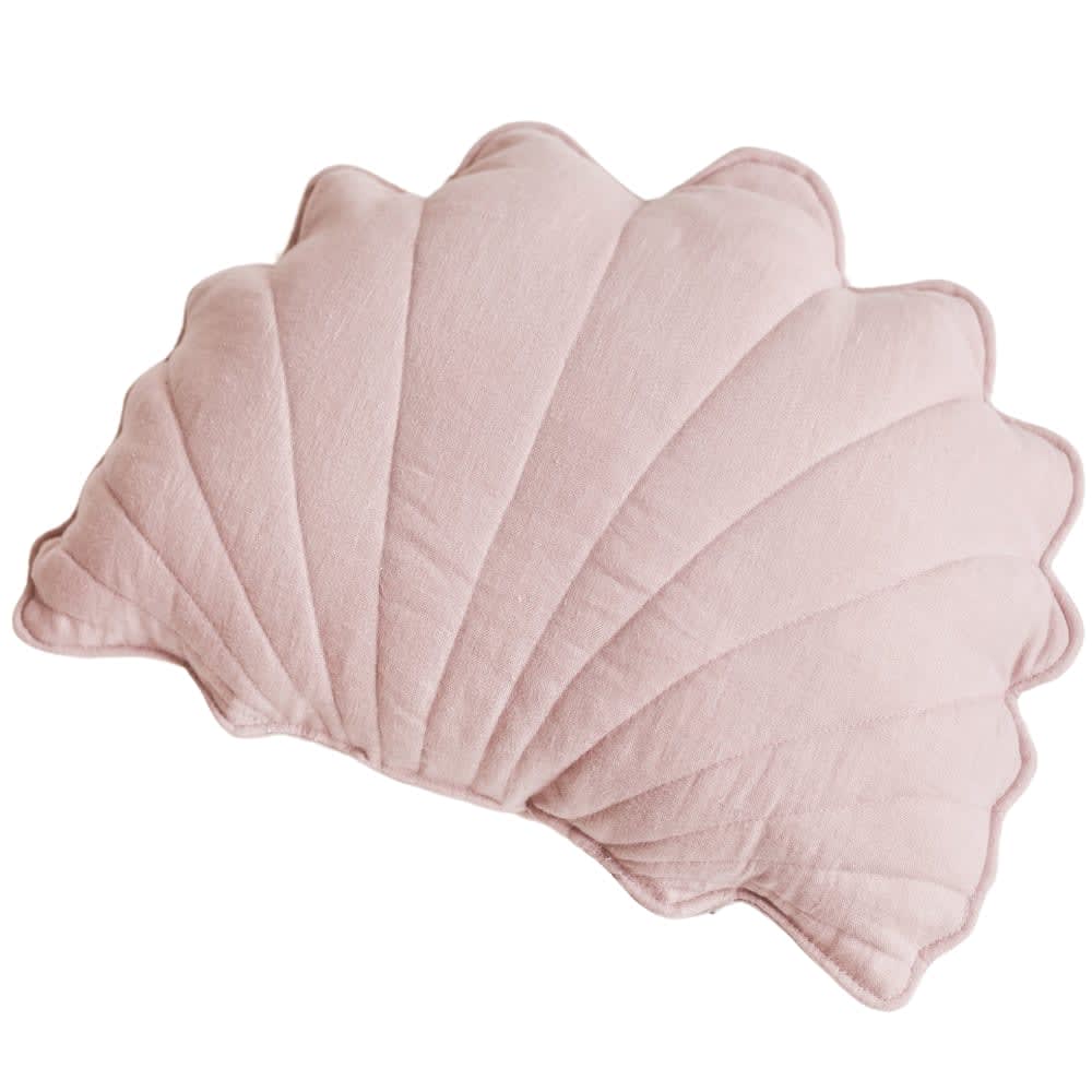 Coussin coquillage en lin décoration côtière et marine rose