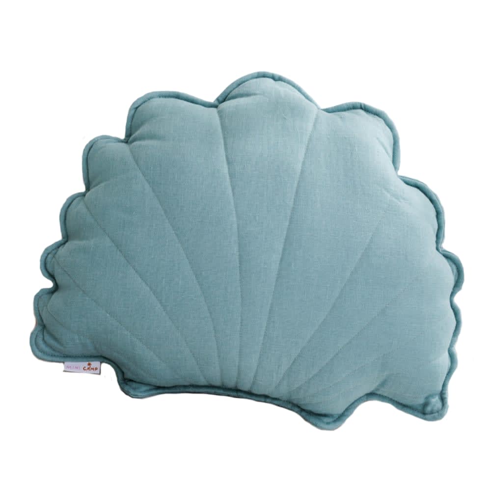 Coussin coquillage en lin décoration côtière et marine menthe
