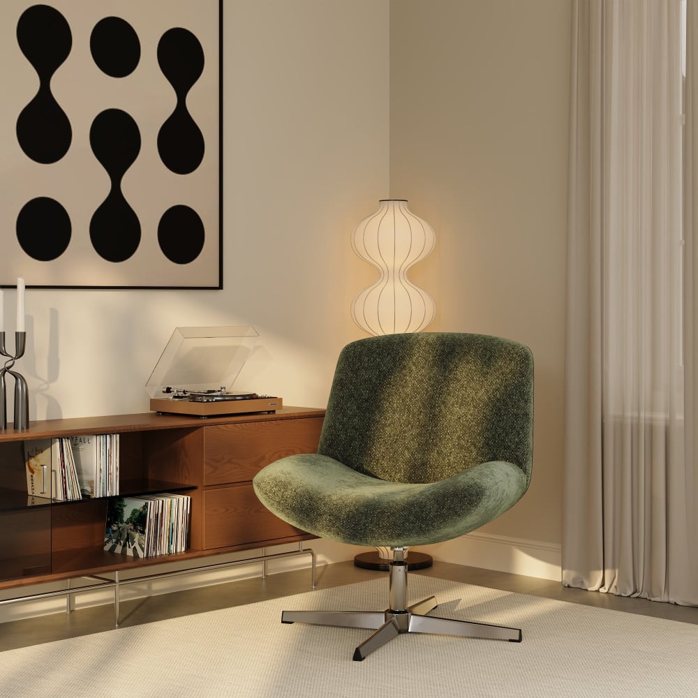 Fauteuil pivotant en velours texturé vert vintage