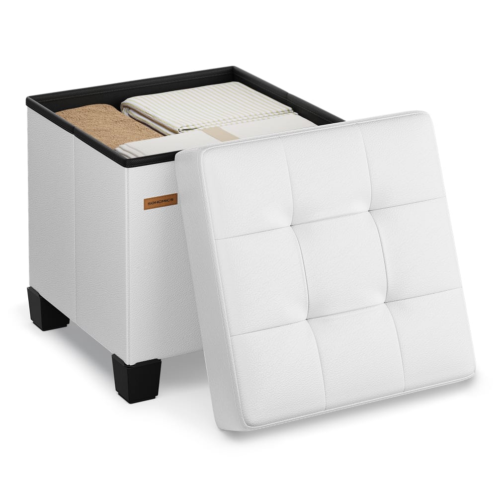 Tabourets a rangement avec pieds volume 37 l pvc dimensions blanc