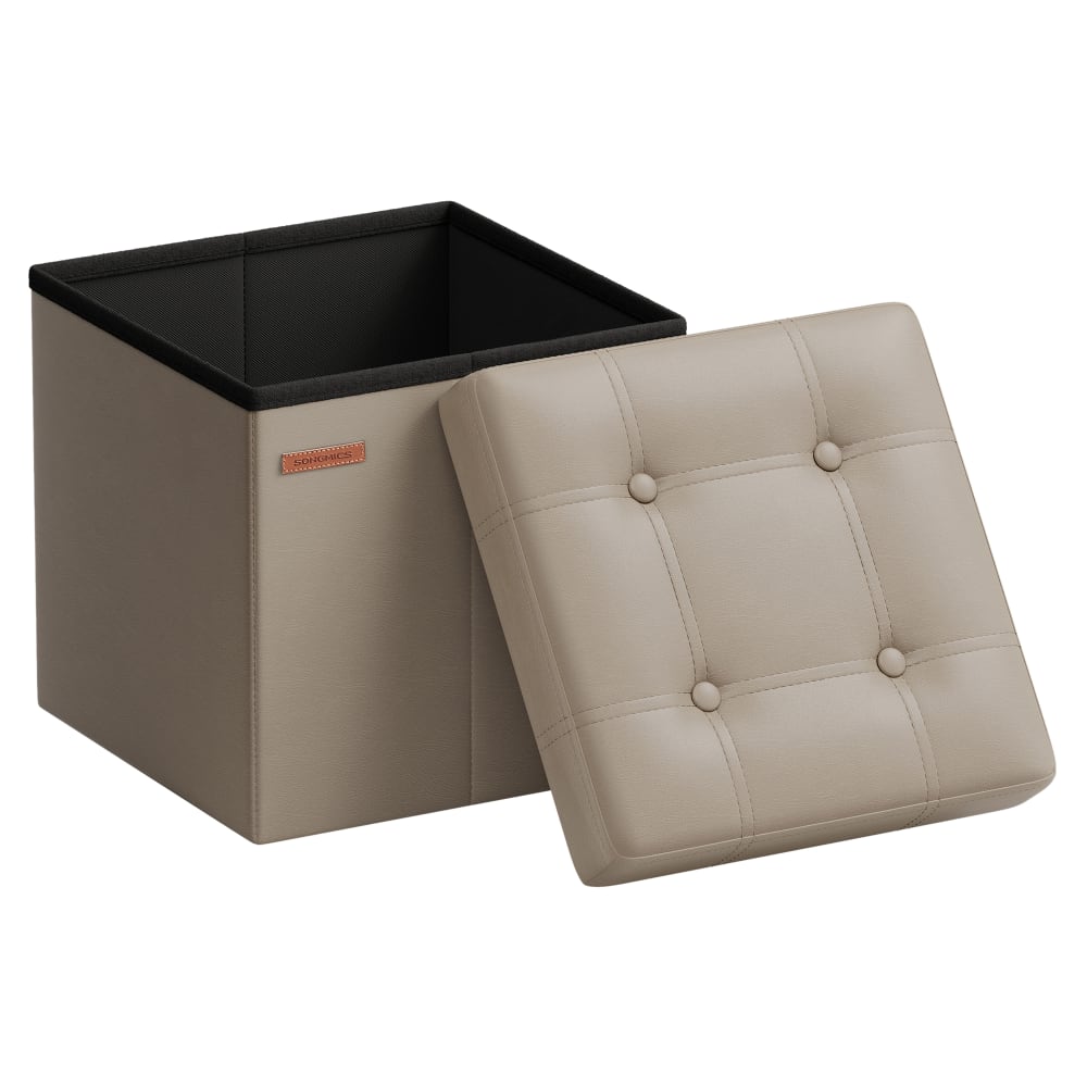 Pouf repose-pieds cube surface en pu,  marron camel