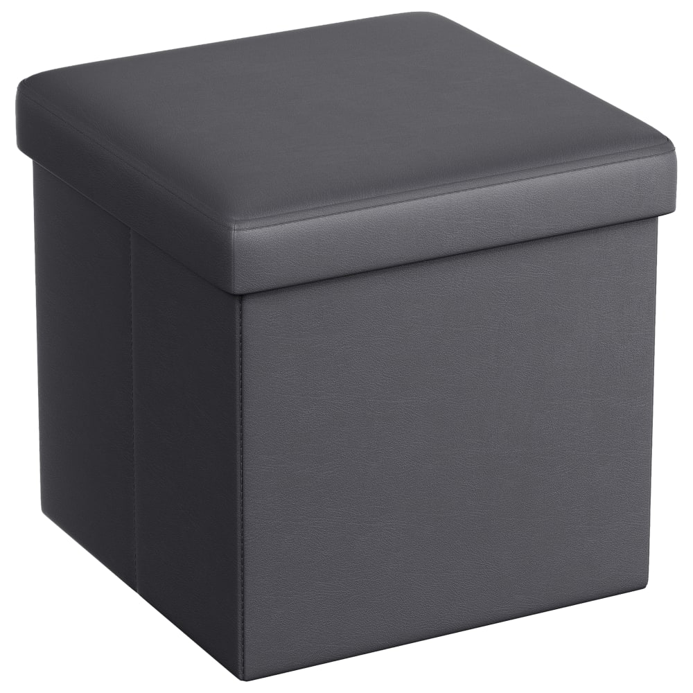 Pouf de 38 cm repose-pieds cube, surface en pu gris ardoise