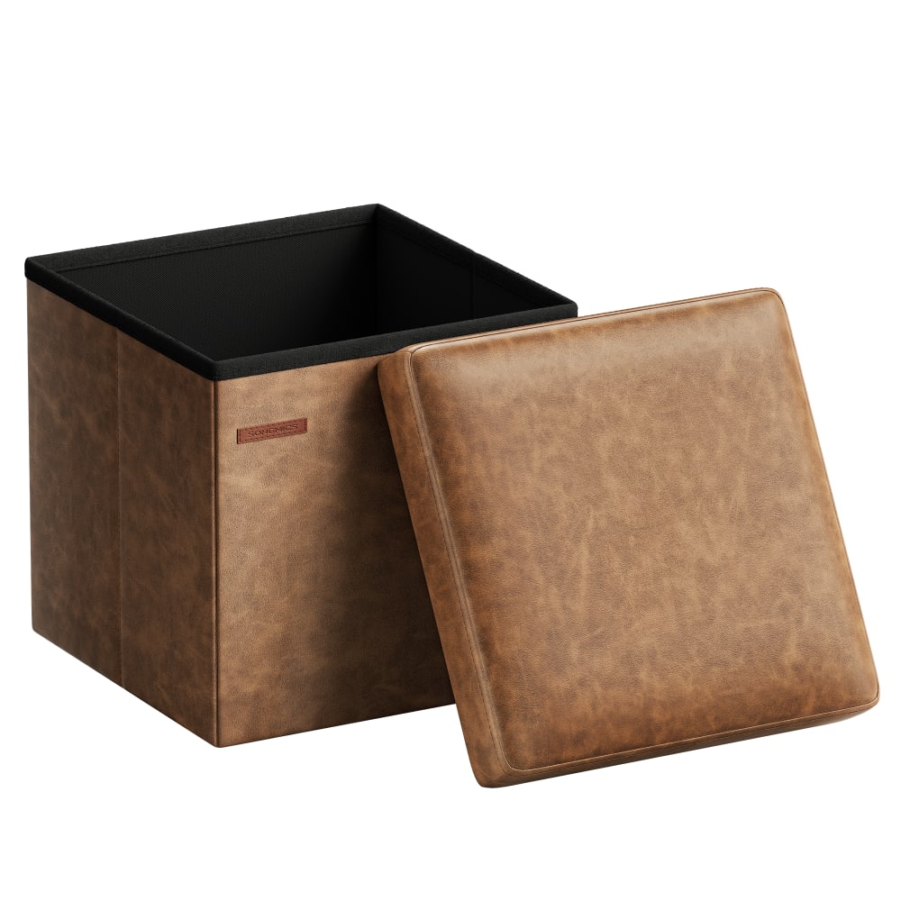Pouf banc de rangement pliable avec couvercle surface en pu marron