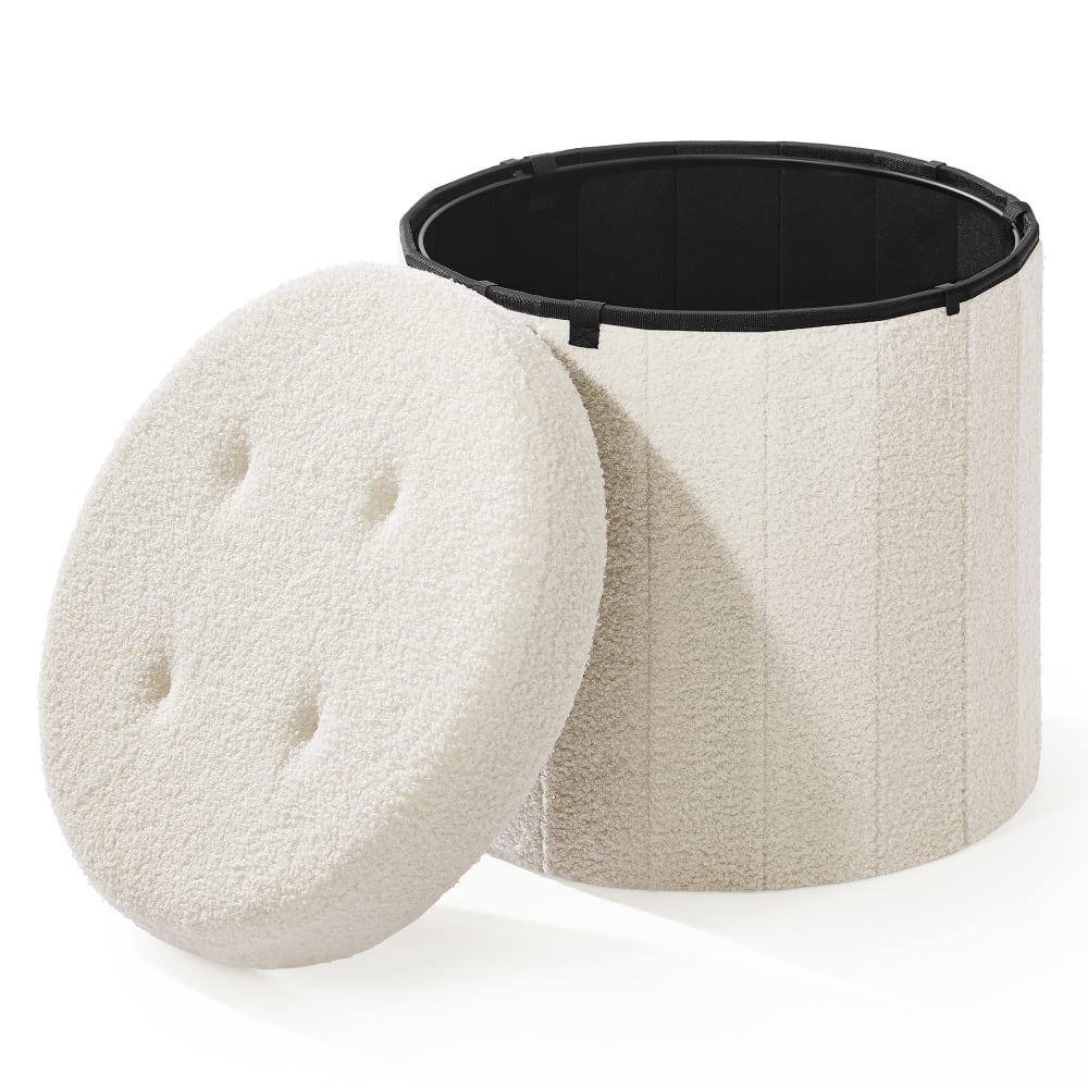 Poufs a rangement avec couvercle amovible pliable blanc creme Poufs a rangement avec couvercle amovible pliable blanc creme