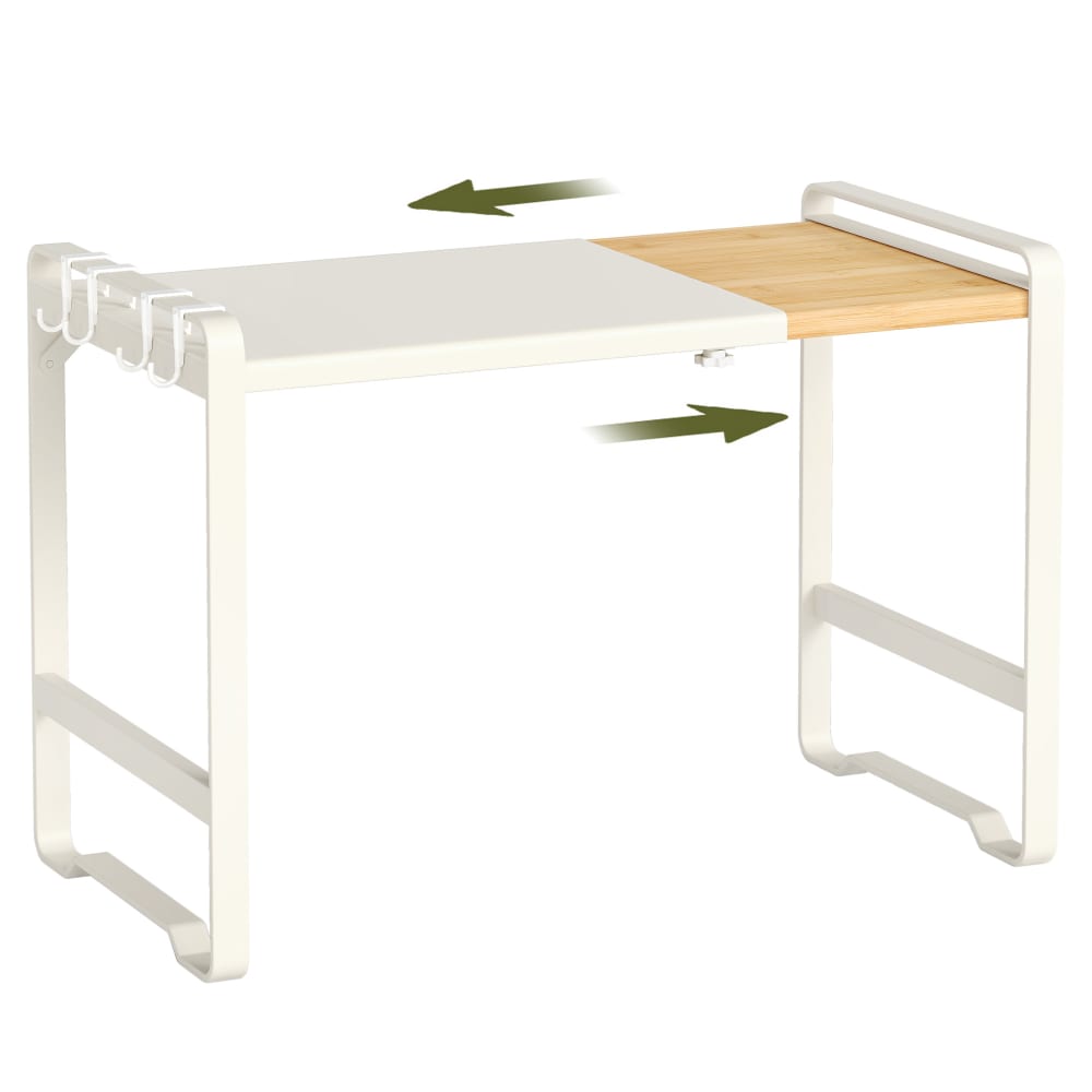 Etageres pour micro-ondes extensibles acier bambou blanc creme