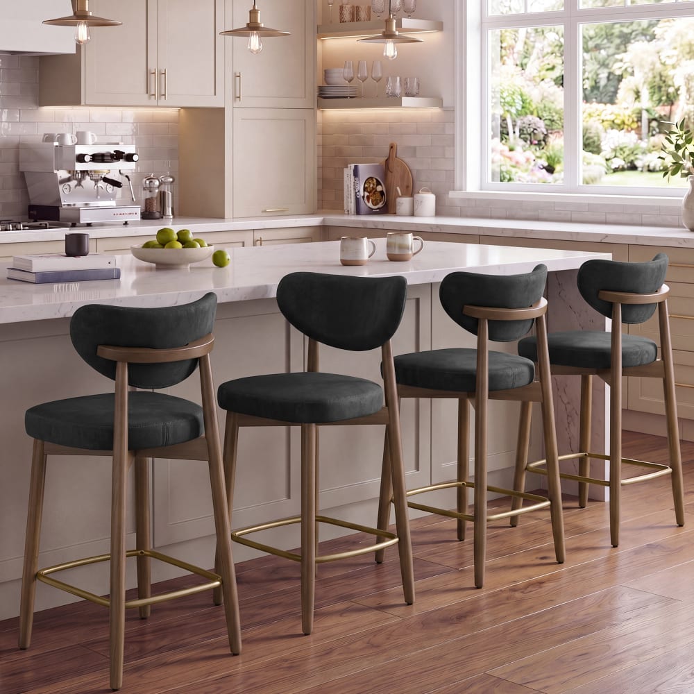 Lots de 4 tabourets de bar pieds en bois massif style mid century noir